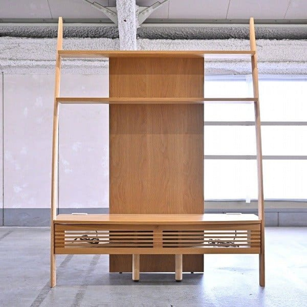 マルヨシ 大川家具「DEEP」テレビボード オーク無垢材 オイル仕上げ TV台 AVラック 壁面収納 大型 北欧モダン ハイタイプ【中古家具/中古インテリア/USED家具ユーズド家具/リサイクル】