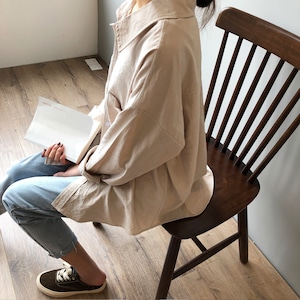 オーバーサイズロングシャツパッチポケット付き A00154