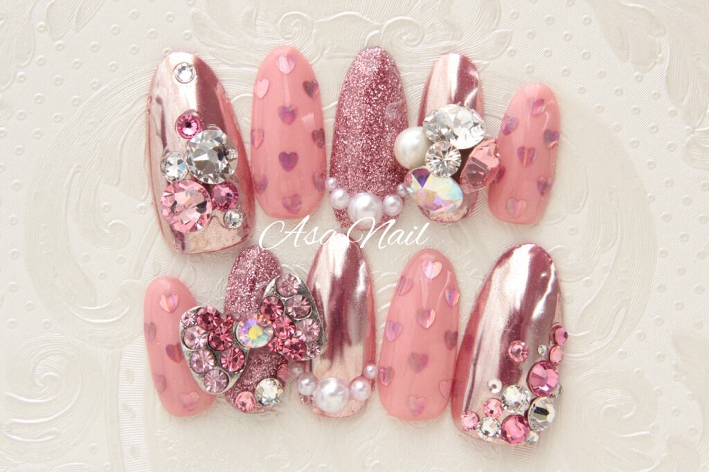 ネイルチップ オーダーネイル ラメ フレンチ リボン ゆめかわ ミラー