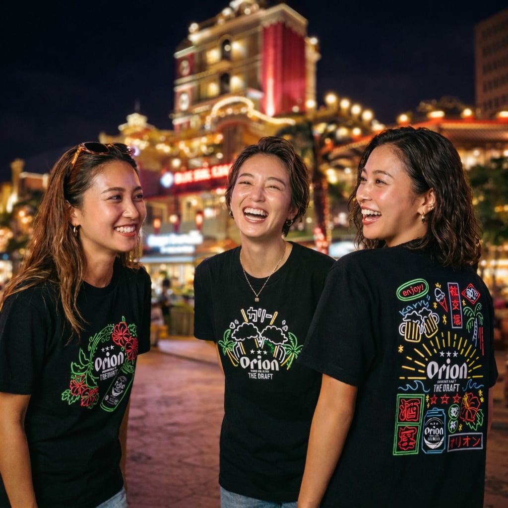 正規品】沖縄 オリオンビール Tシャツ ネオン 半袖 （沖縄レトロ柄）S