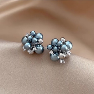 Bubble design blue gray earring 00137