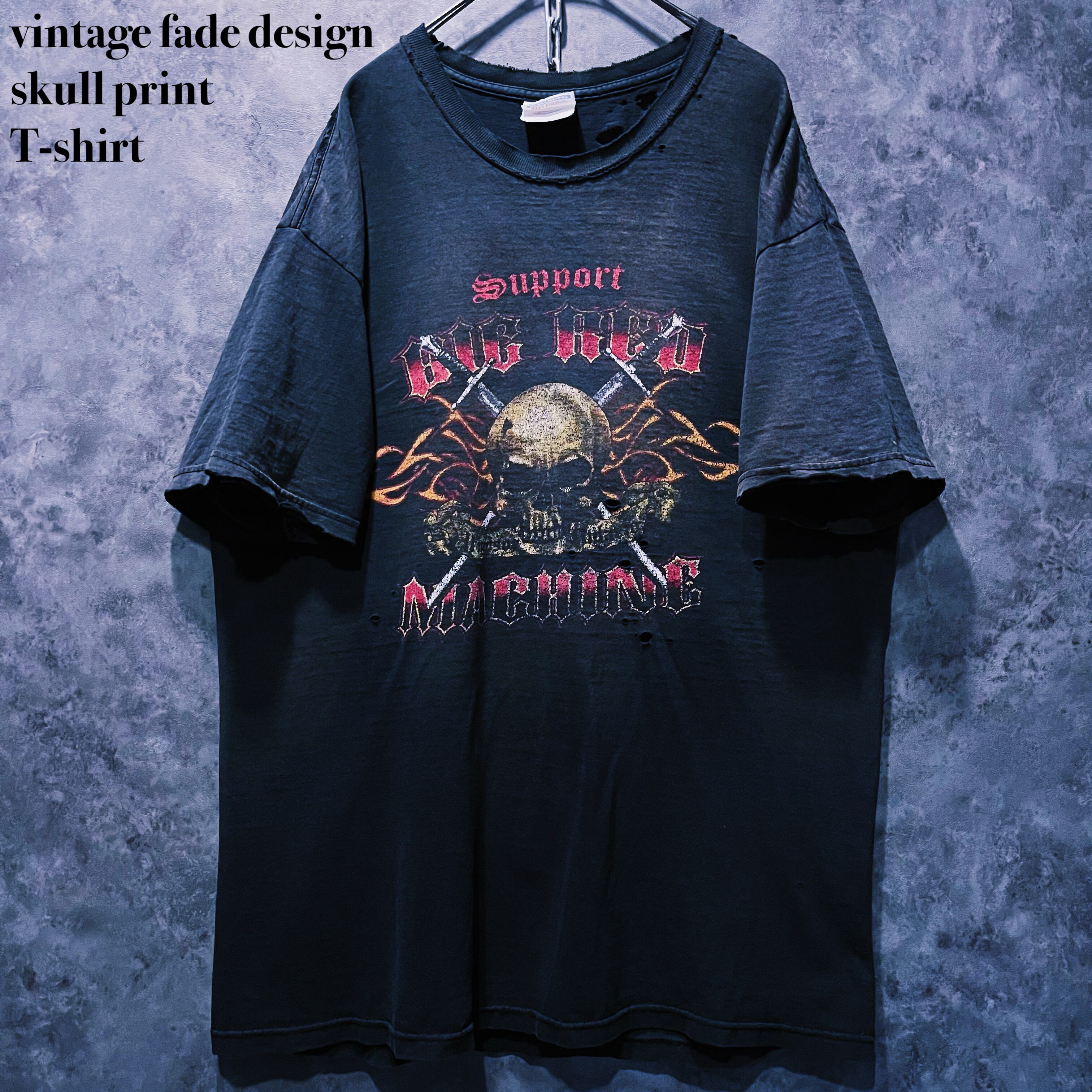 【doppio】vintage fade design skull print T-shirt