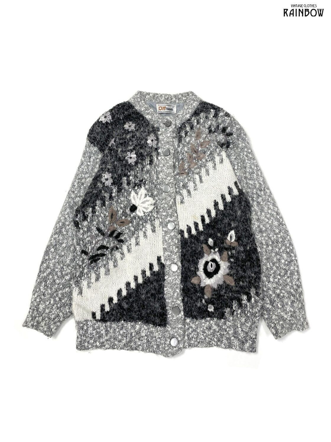 美品】伊太利屋/ノーカラージャケット ホワイト×ブラック 刺繍 utilite 