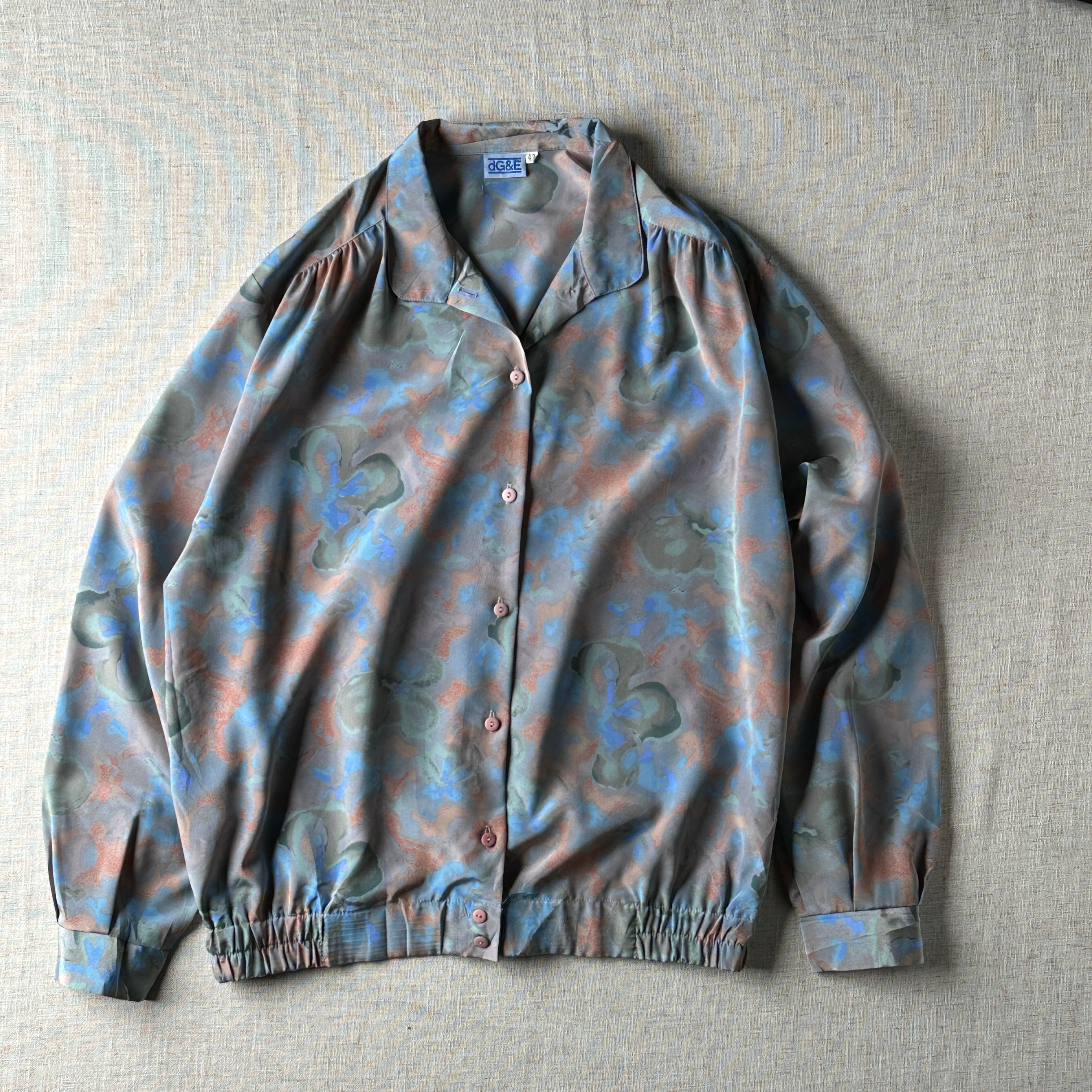 90s Abstract Floral Satin Blouson / Unisex M-L