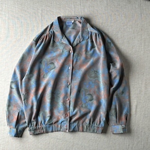 90s Abstract Floral Satin Blouson / Unisex M-L