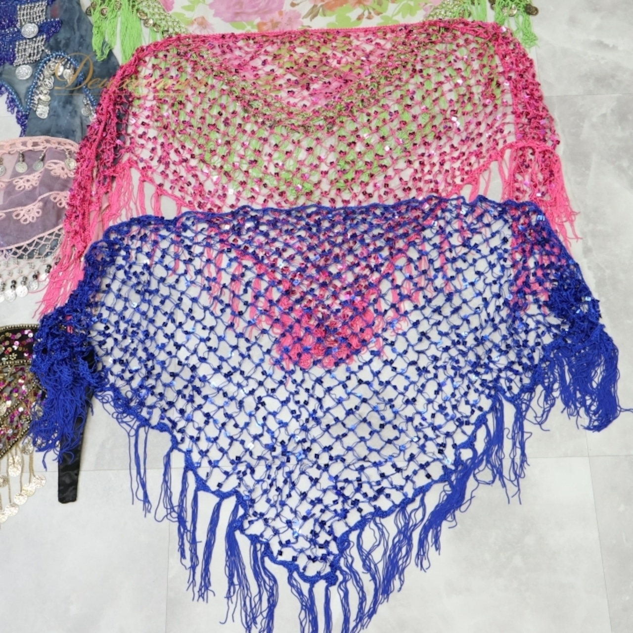 ベリーダンス 衣装 ヒップスカーフ まとめ売り 7点 セット コイン スパンコール キラキラ レッスン 練習 かわいい 華やか 装飾 豪華 黒 赤 青 緑 小物 ダンス衣装 スカーフ ブルー系 ピンク系 グリーン系 ブラック系 レッド系