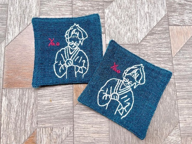 【Coi】民族のくらし刺繍　ランチョンマット　レンテン族　糸紡ぎ　青