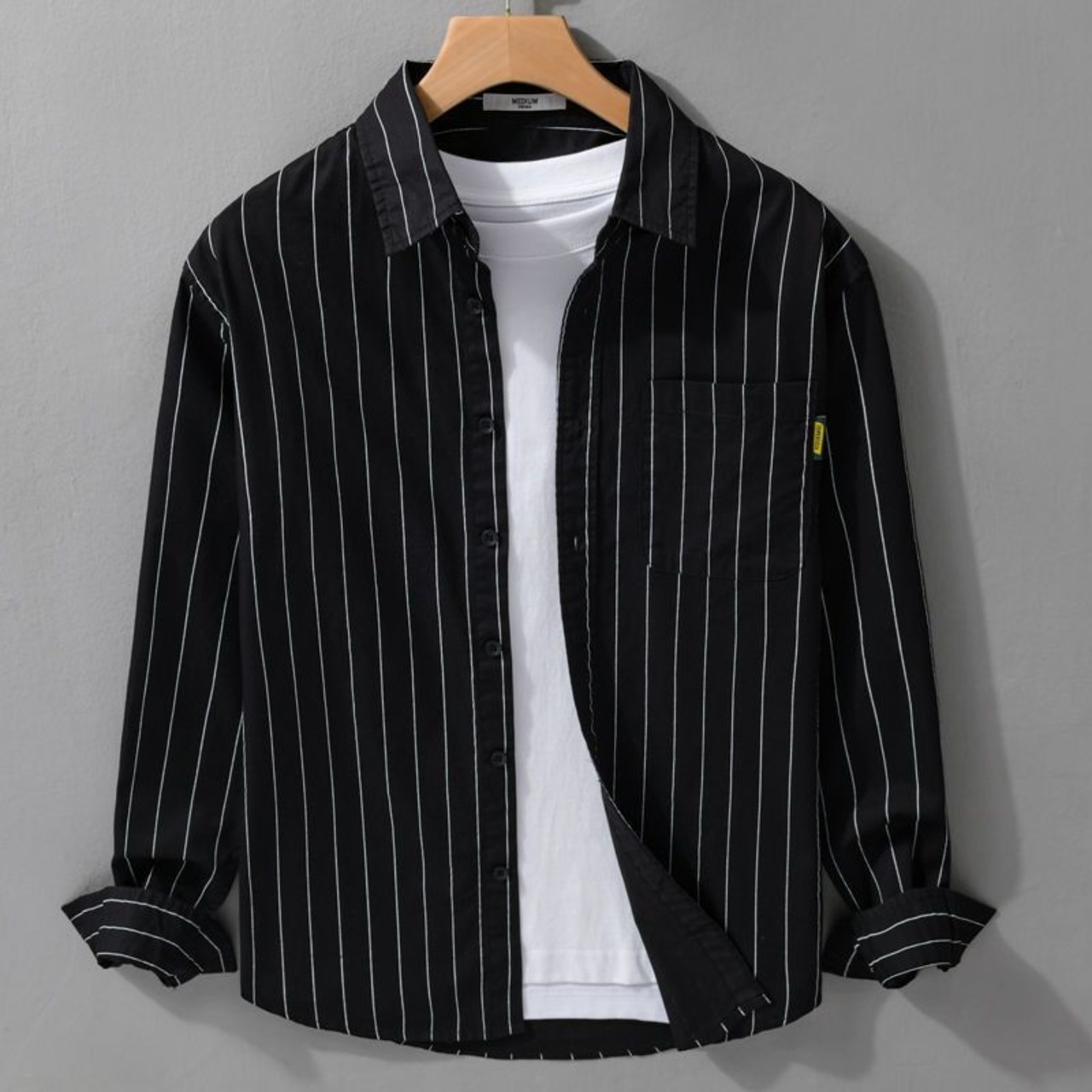 【M-3XL】Pinstripe Long Sleeve Shirt / ピン ストライプ 長袖 シャツ