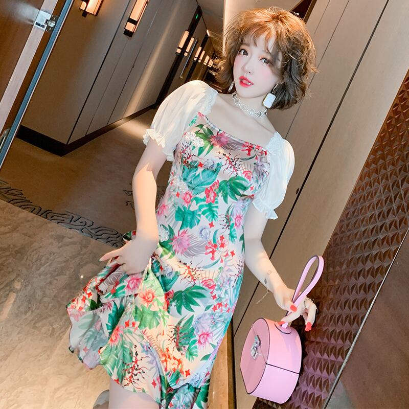 カラースリーブボタンプリントドレス ペンダント スプリング 春物 サマー 夏物 シルク スクウェア MIUCO45709774237