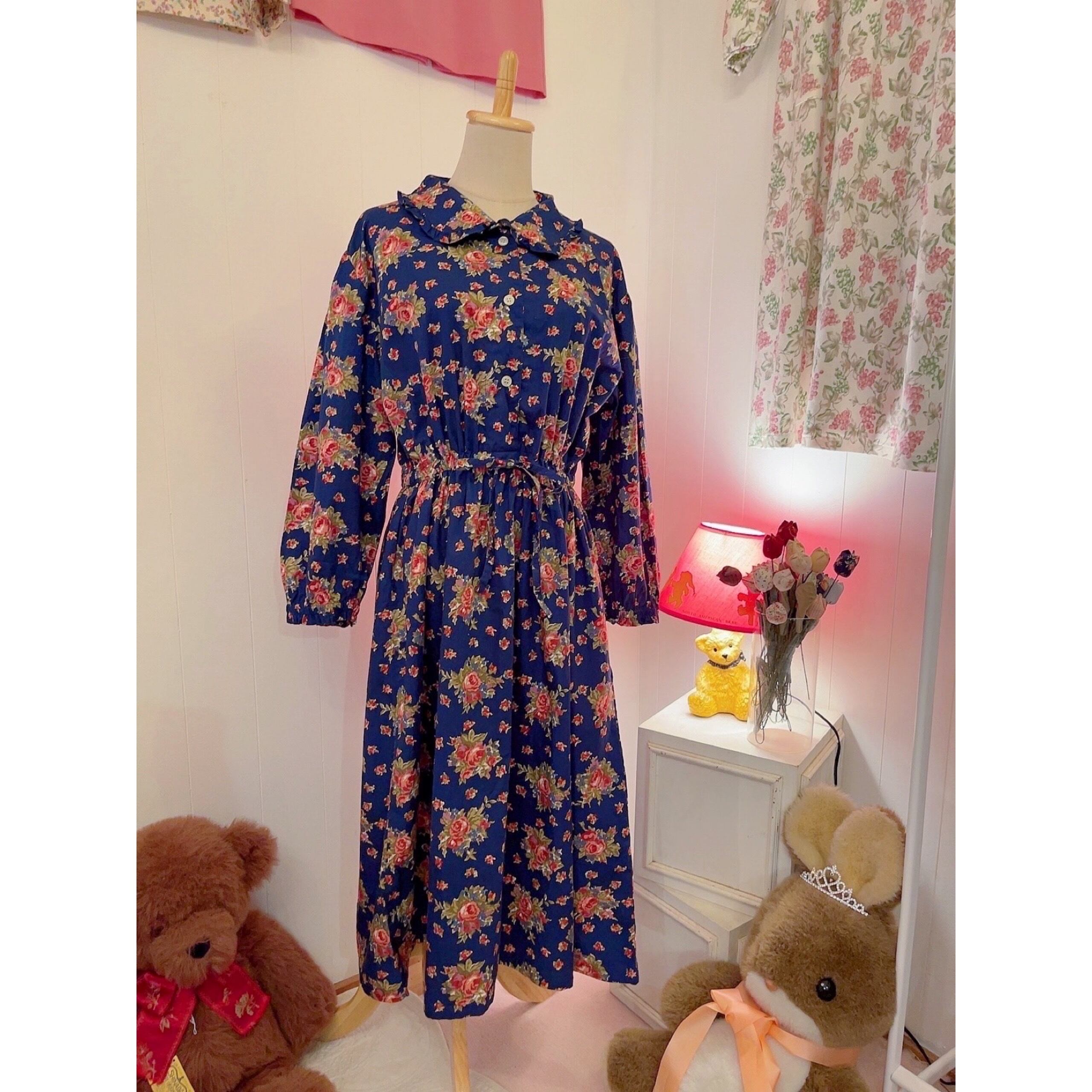 blue rose cotton gather one-piece