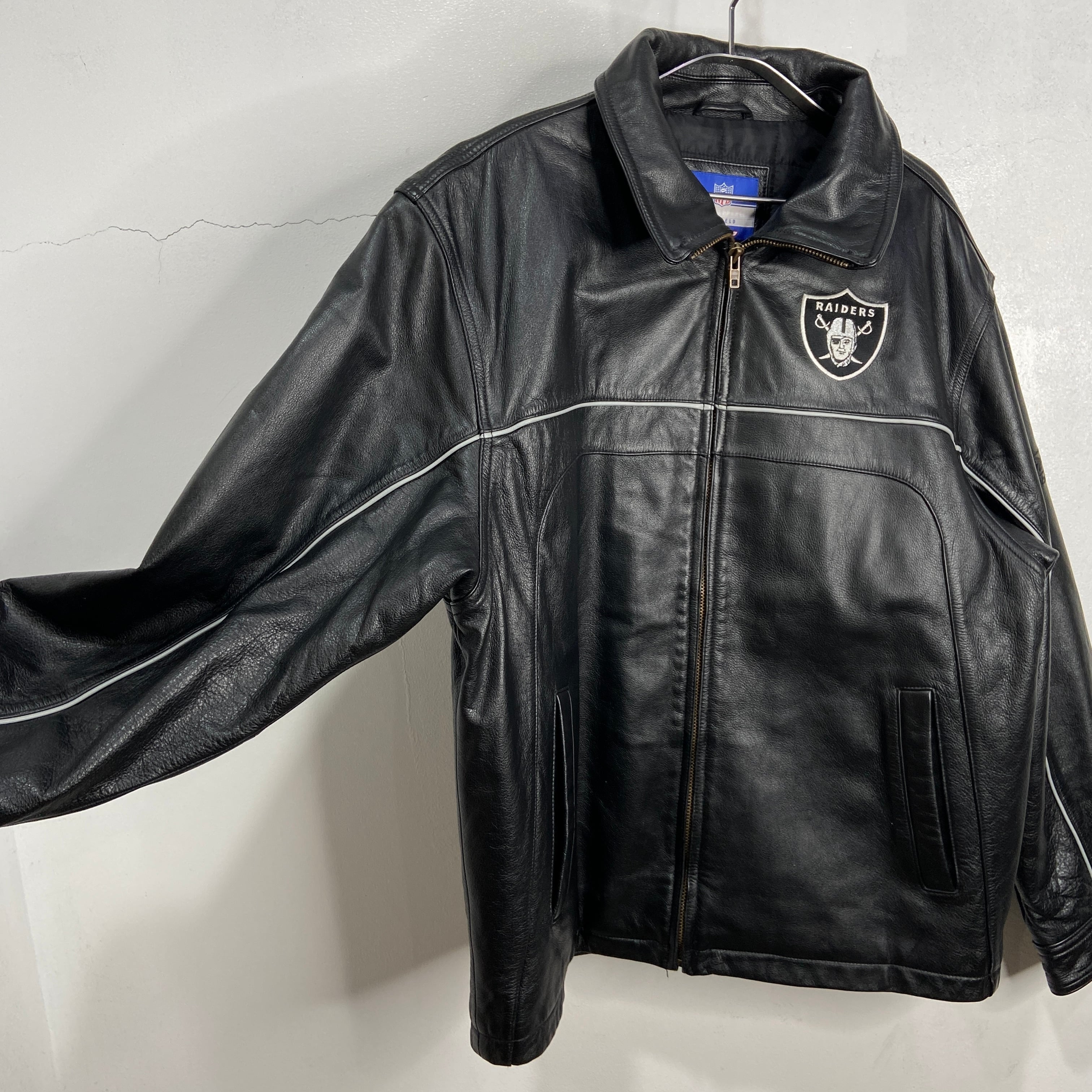 送料無料』RAIDERS レイダース レザージャケット NFL M 黒 リーボック