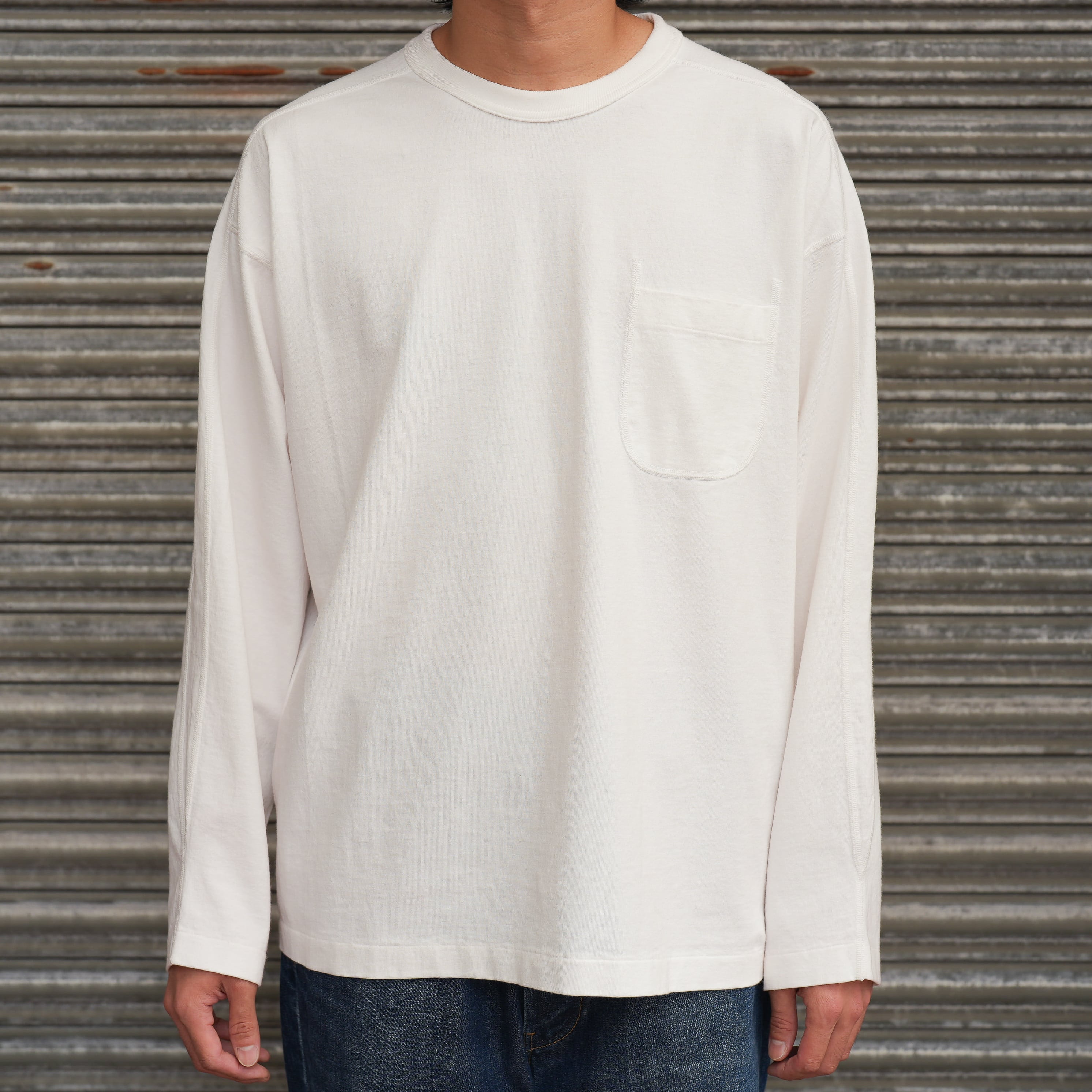 Indian Hill Knitting Service(インディアンヒルニッティングサービス) "Swedish Mil Type L/S Pocket T-Shirts" -White-