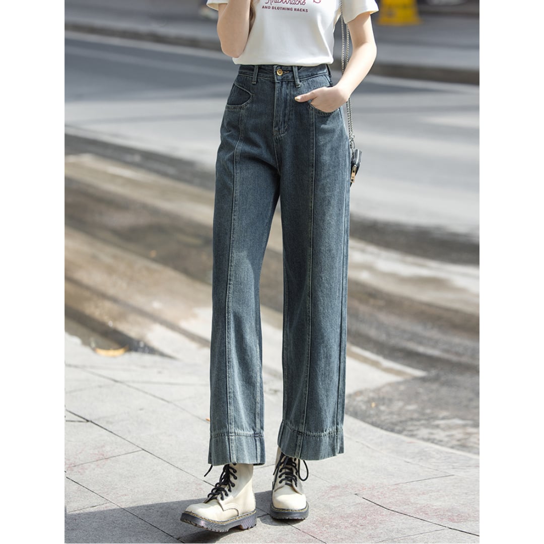 blue high waist slim casual jeans