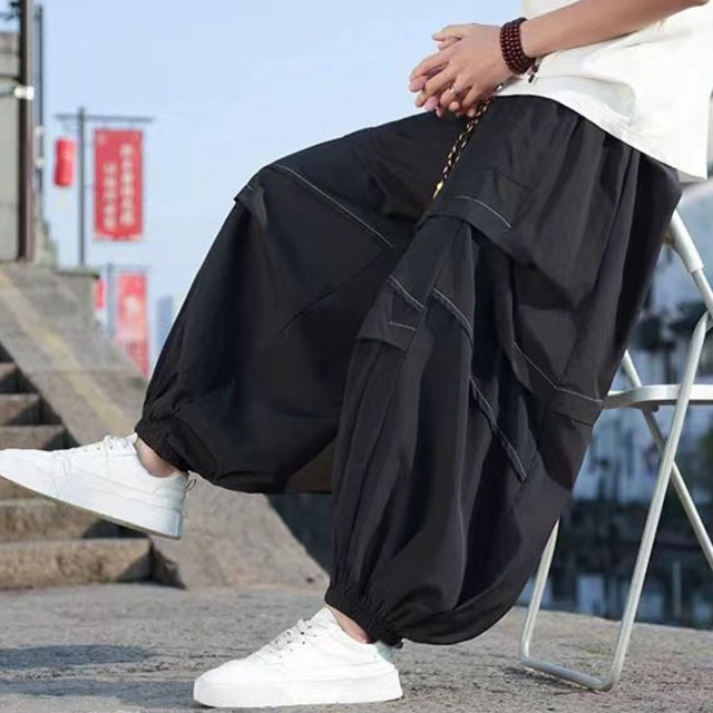 【之】★ワイドパンツ★ブラック ファスナー デザイン メンズ 中国ファッション