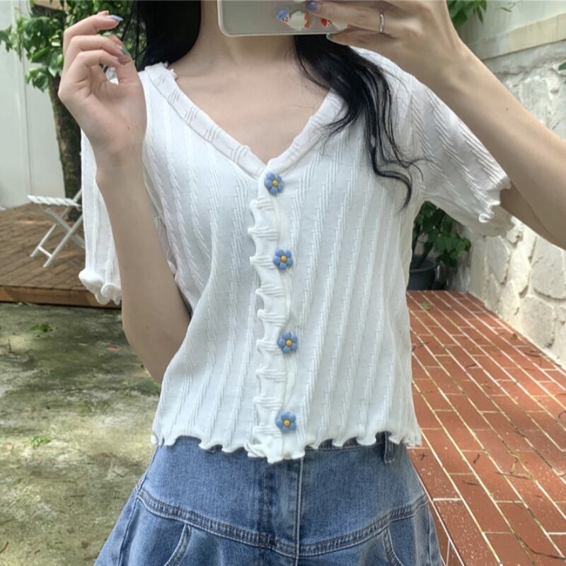 スタンダードVネックショートソリッド カラーニットセーター トップス レディース レトロ 大人ガーリー スウィート キュート カジュアル ソリッドカラー ハンチェンe79025053182