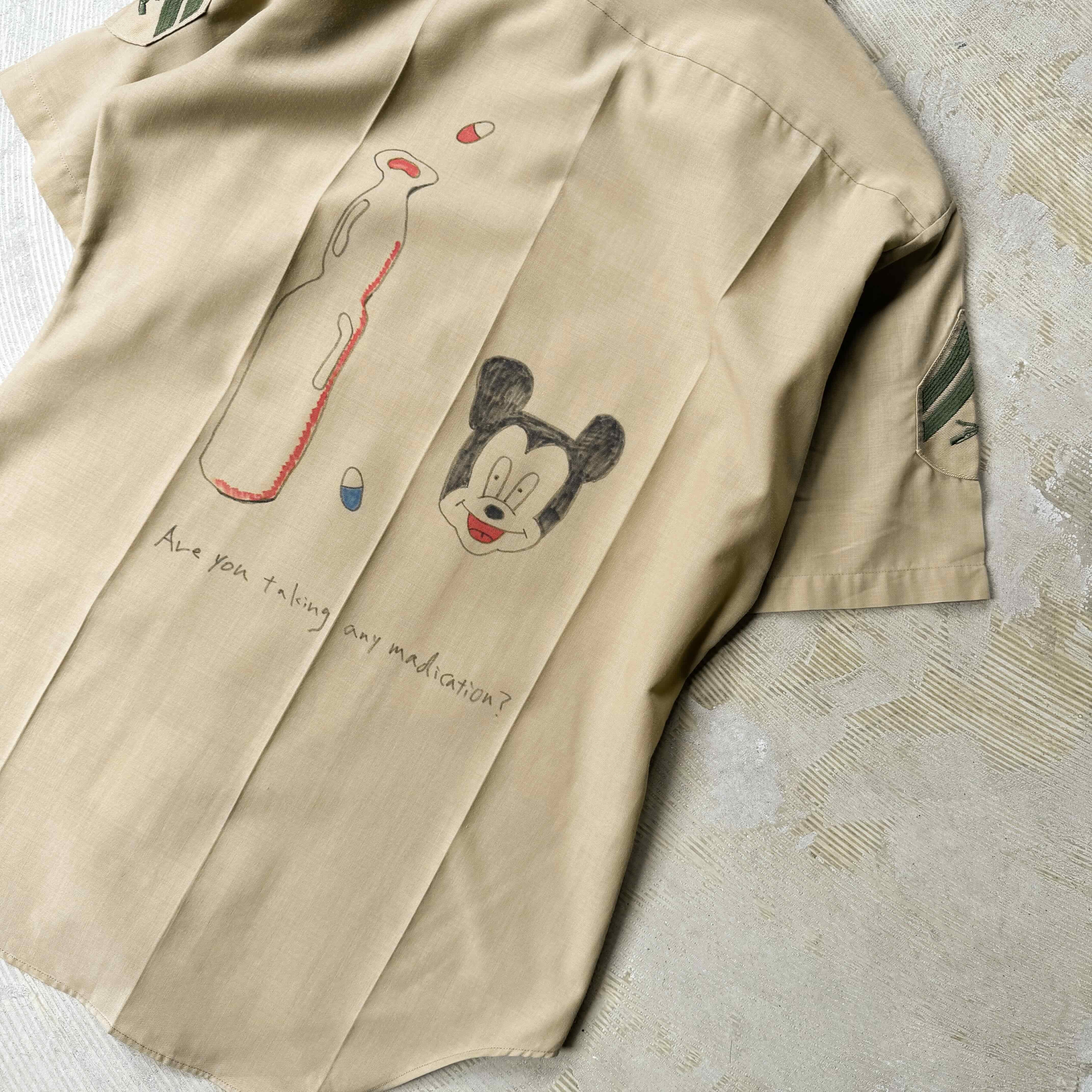 1980's VINTAGE ART HAND PAINT MILITARY S/S SHIRT / 80年代
