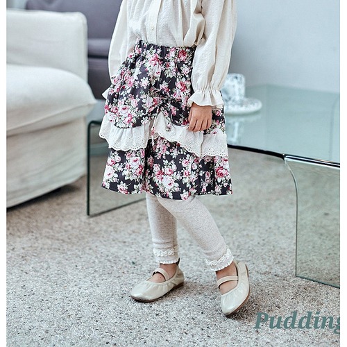 ラスト1 navy7【即納】<PUDDING>  Flower skirt