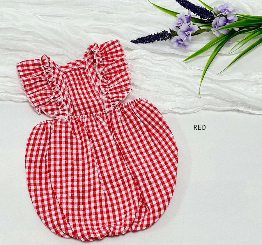 gingham frill dress S ~ XL 3color / 犬服 ワンピース 夏 韓国犬服 ギンガム チェックフリル ノースリーブ ドレス 涼しい ドッグウェア