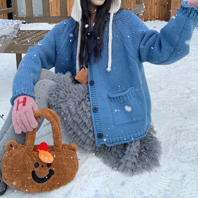 big-pocket mellow retro round-neck cardigan　2litr06193