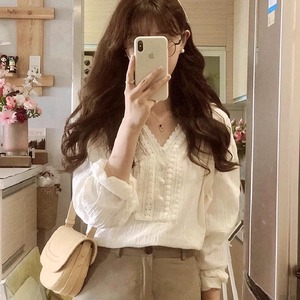 【送料無料】 ブラウス トップス ロング丈 ゆったり 長袖 Vネック Aライン フレア プルオーバー レース 薄手生地 無地 かわいい 大人可愛い 大人女子 こなれ感 シンプル カジュアル 大人 上品 おしゃれ お洒落 ラフ レトロ デート お出かけ お茶会 女子会 休日 授業参観 春 秋 30代 40代 女性用 レディース 着回し プチプライス デイリーユース 普段使い ファッション 楽ちん 定番アイテム 着痩せ 垢抜け ホワイト 大人カラー