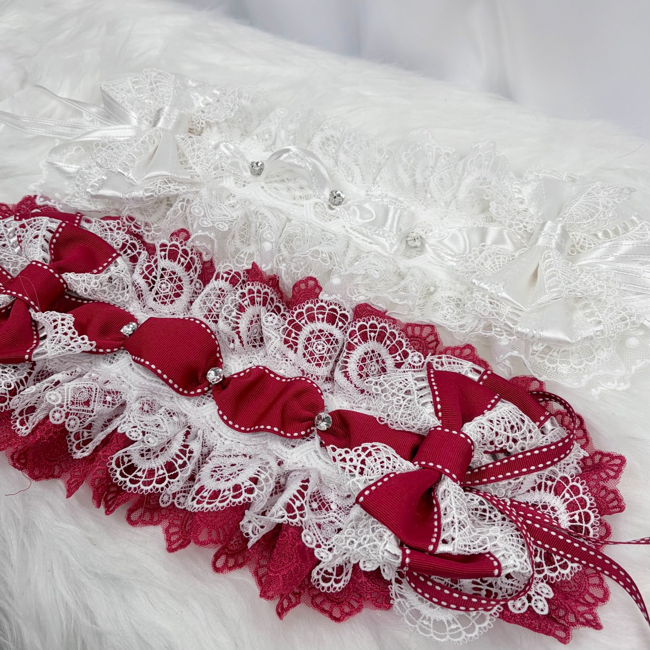 ♡【全5色】MAID 3way マシュマロリボンの夢色フリルレースヘッドドレス＋ヴェールセット light blue×pink ♡