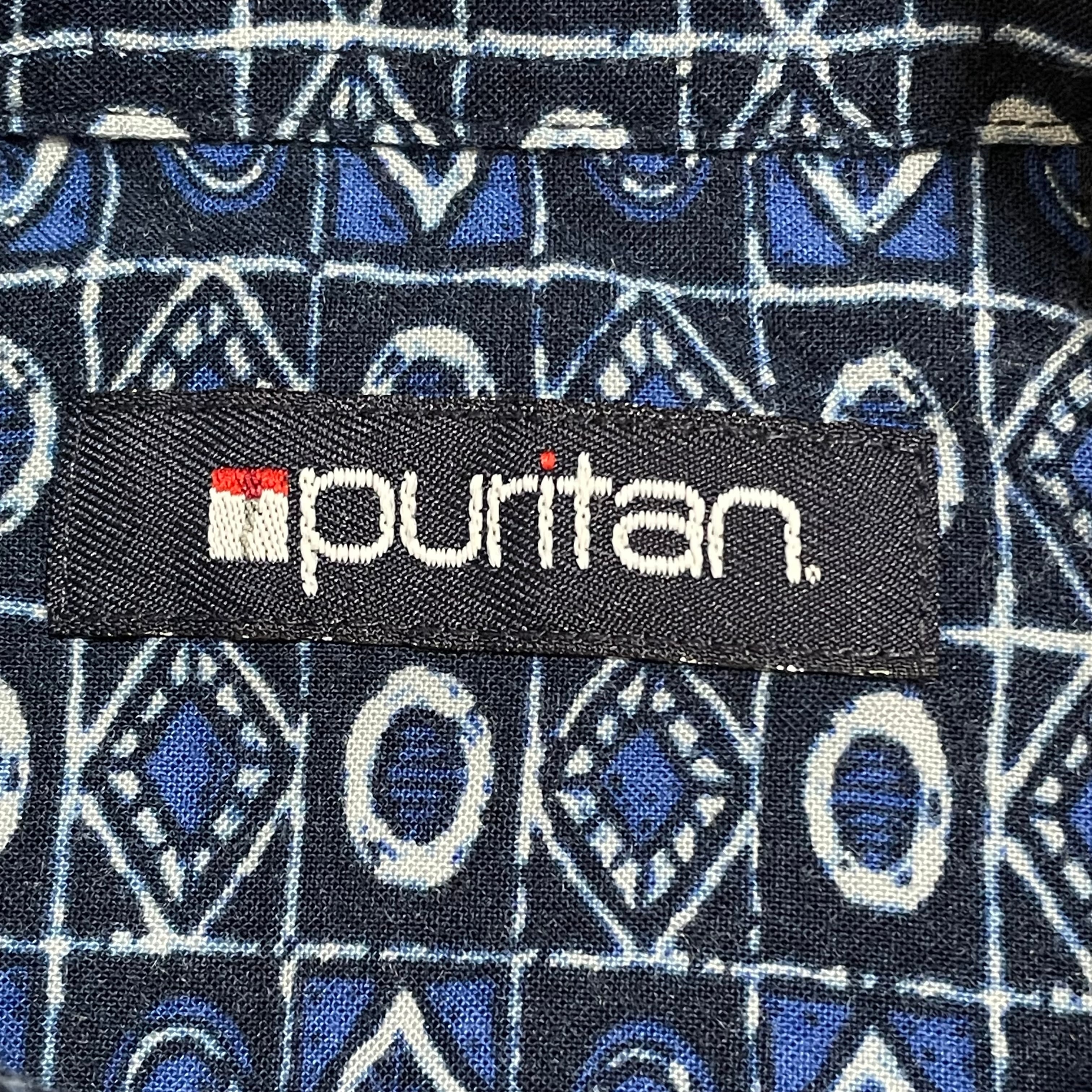 Puritan 総柄シャツ アースカラー ビスコースレーヨン 半袖 XL