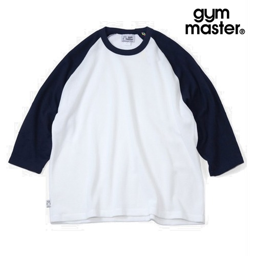 gym master ジムマスター 【DRY】7.2oz ドライワッフル 8分袖Tシャツ メンズ レディース 吸水速乾 ラグラン ワッフルTシャツ ゆったり G733717 ネイビー×ホワイト