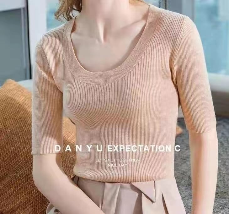 Uネックリブトップス AJ22038-G02