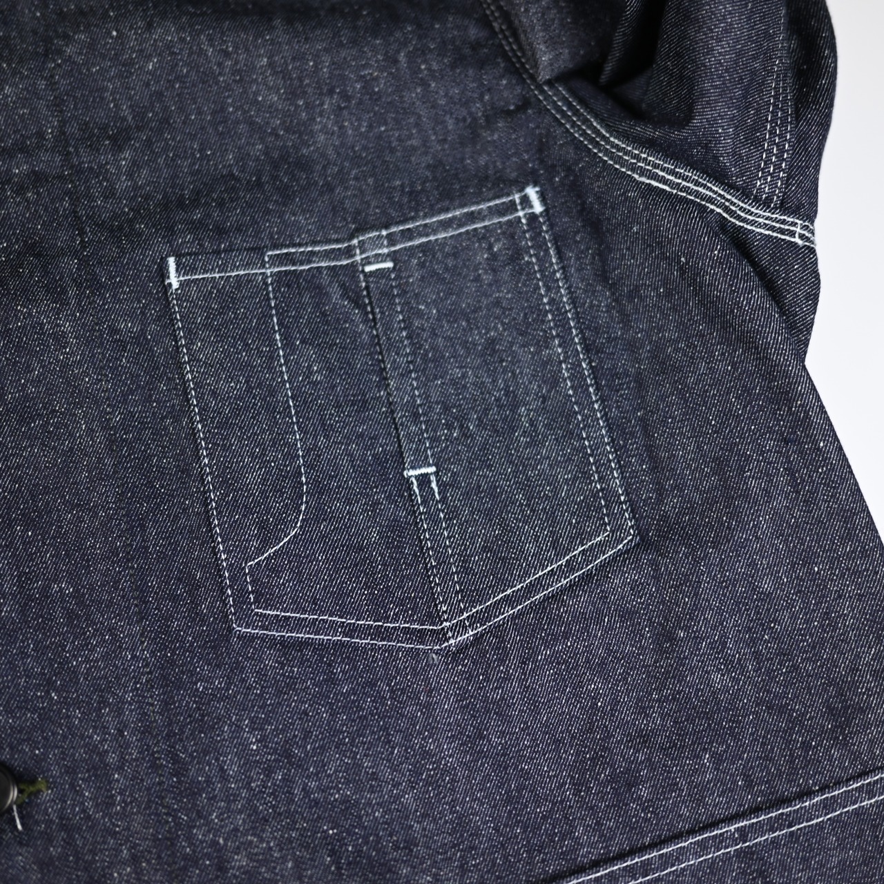 INTERIM / GOAT LEATHER COLLAR SILK NOIL DENIM 1st HERCULES COVERALL