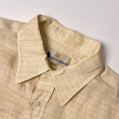 90s リネン100% Aquascutum アクアスキュータム チェック 半袖シャツ M/イエロー系 メンズ ビンテージ