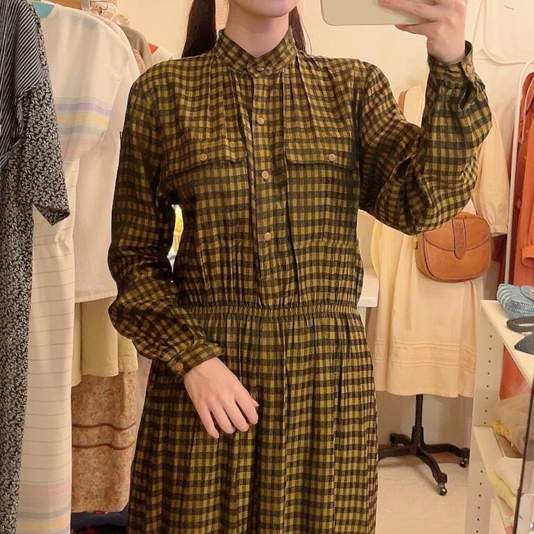 yellow black check one-piece