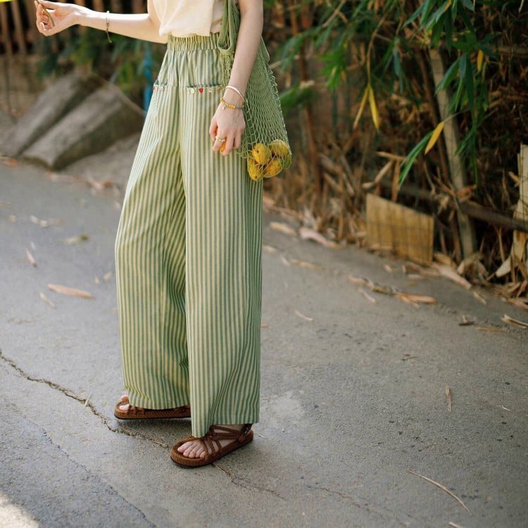 ストライプワイドイージーパンツ B0118