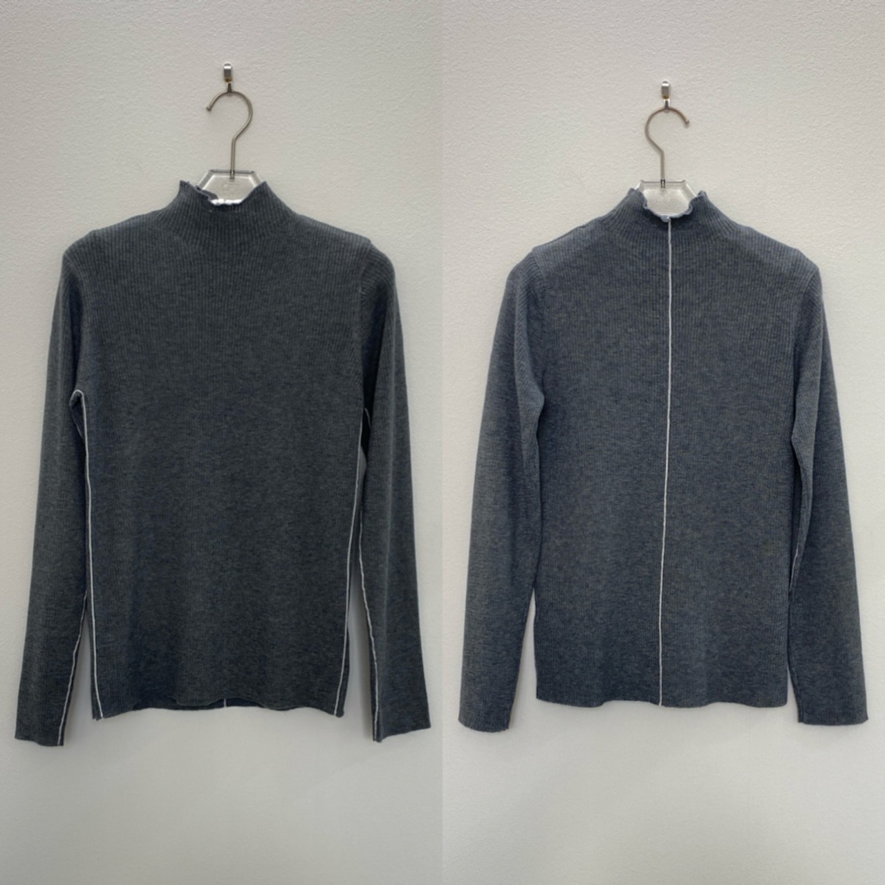 パイピングラインウール混リブknit/グレー