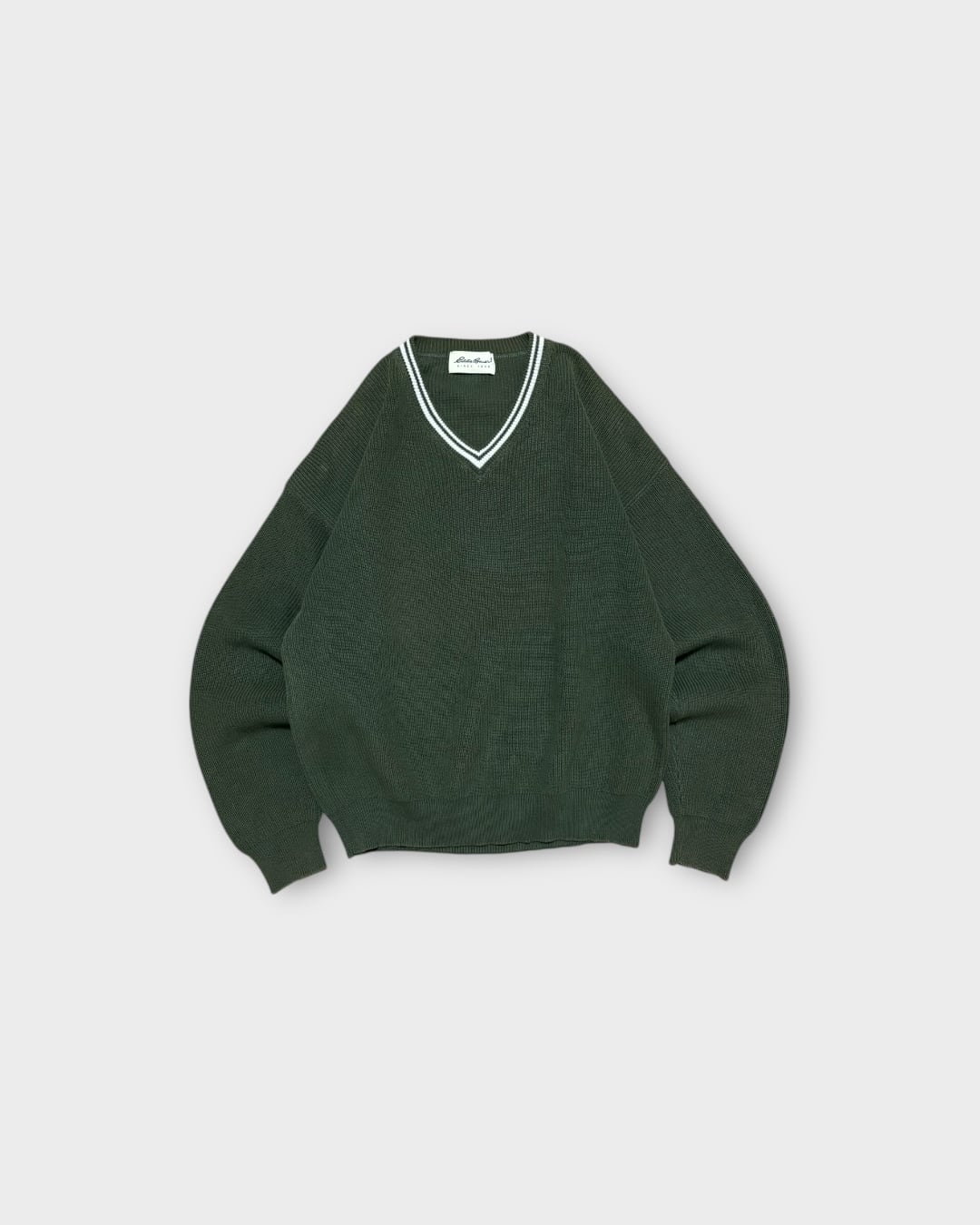 【Used】1990’s–2000’s “Eddie Bauer” Rib Knit V-Neck Sweater Olive