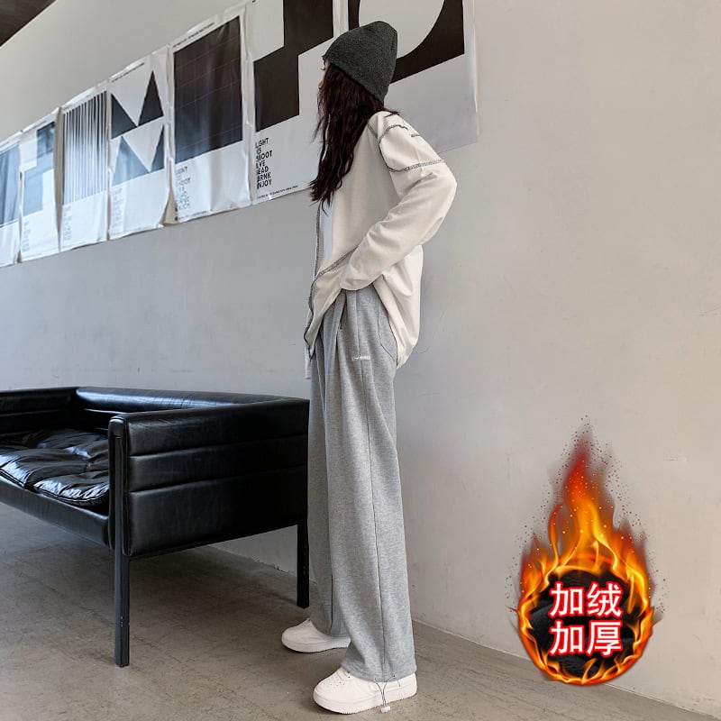 【新作】【送料無料】 女性用の厚みのあるベルベットのスウェットパンツ、秋と冬用のルーズレッグパンツ、スリムで多用途のトレンディなカジュアルスウェットパンツ 0333331272915