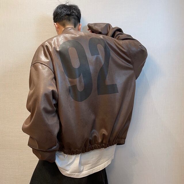 レオパード柄ブラウンレザージャケット