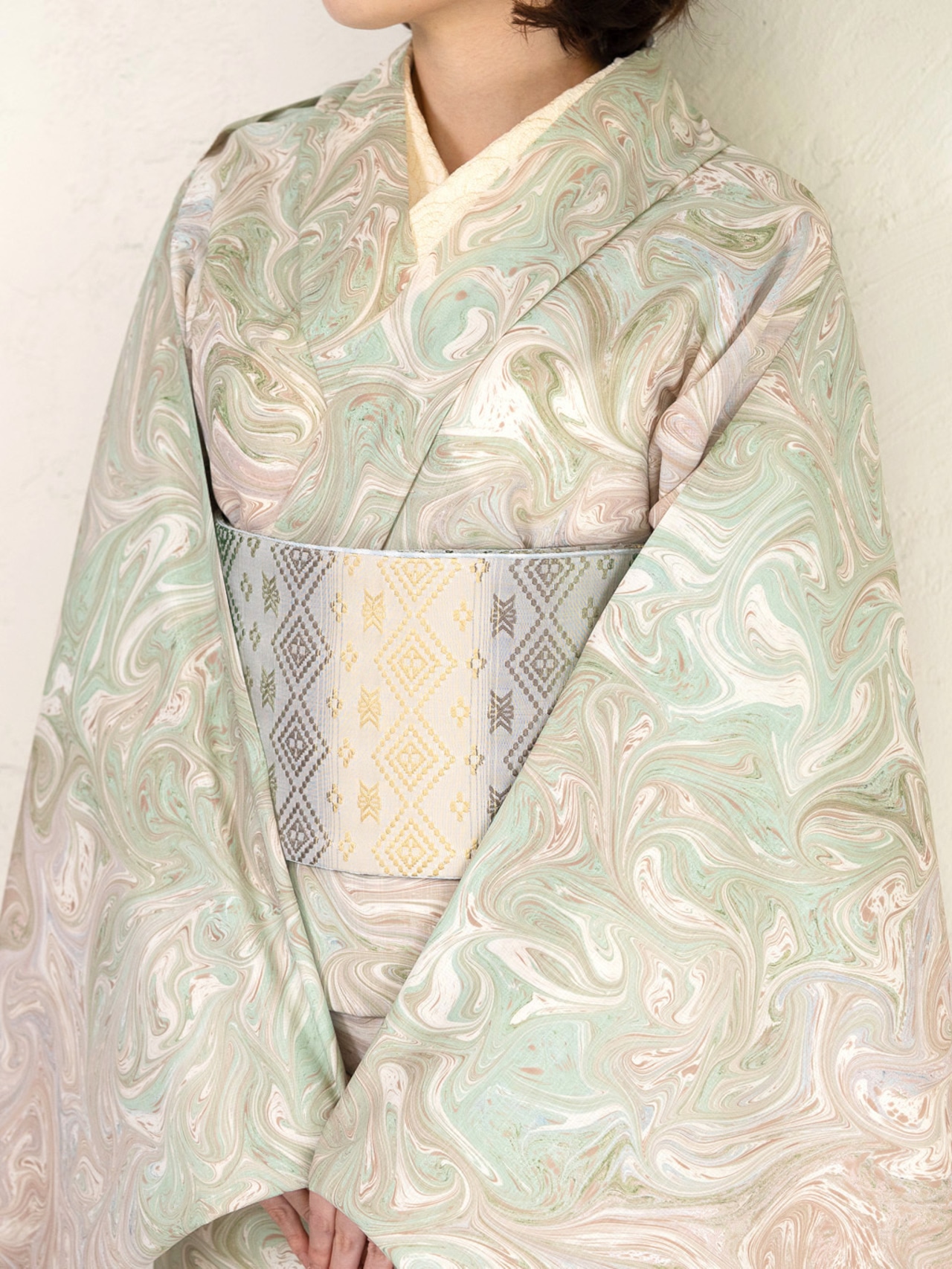 「夢の中の花の池で」マーブル柄〜セオアルファ 浴衣・夏着物・単衣