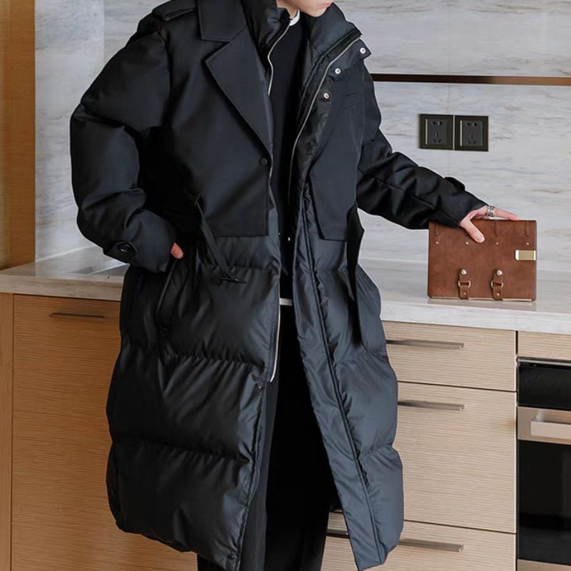 重ね着風異素材切り替えダウンコート C10501