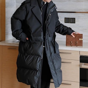 重ね着風異素材切り替えダウンコート C10501