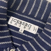 ICEBERG SHIRT アイスバーグシャツ ストライプ 長袖シャツ M/ネイビー系 メンズ ビンテージ