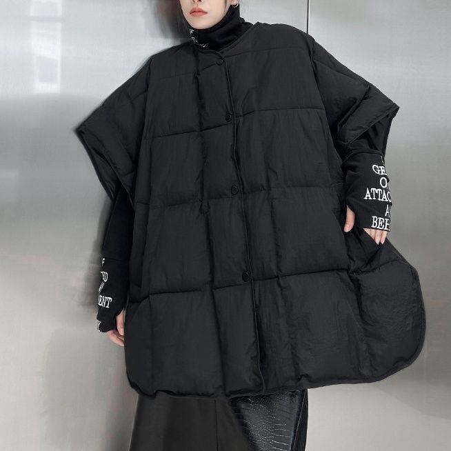 BLACK WIDE FRENCH SLEEVES SIDE OPEN STYLE PADDED JACKET 1color M-15302