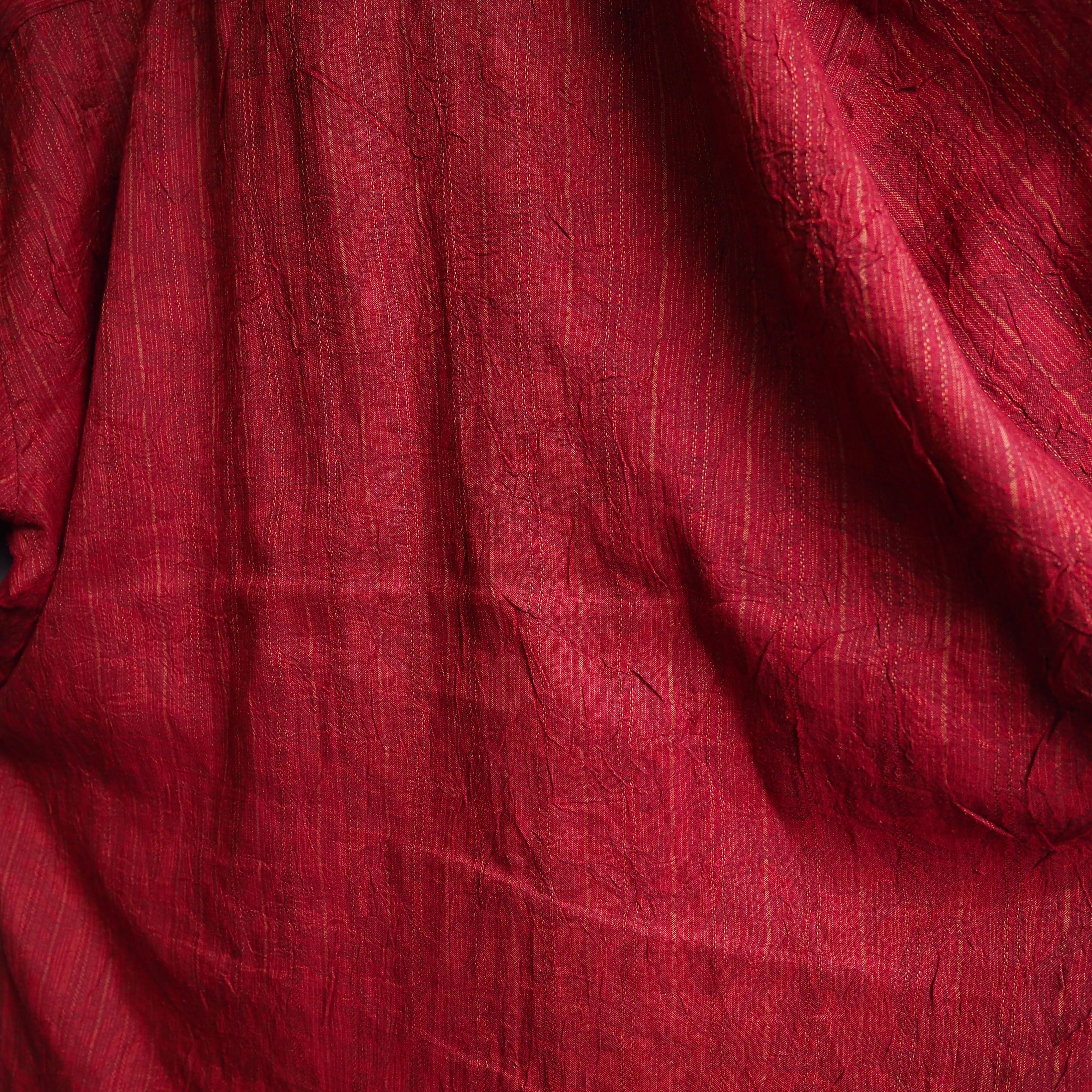 Beautiful Dark red × Tribal art embroidery vintage loose S/S shirt