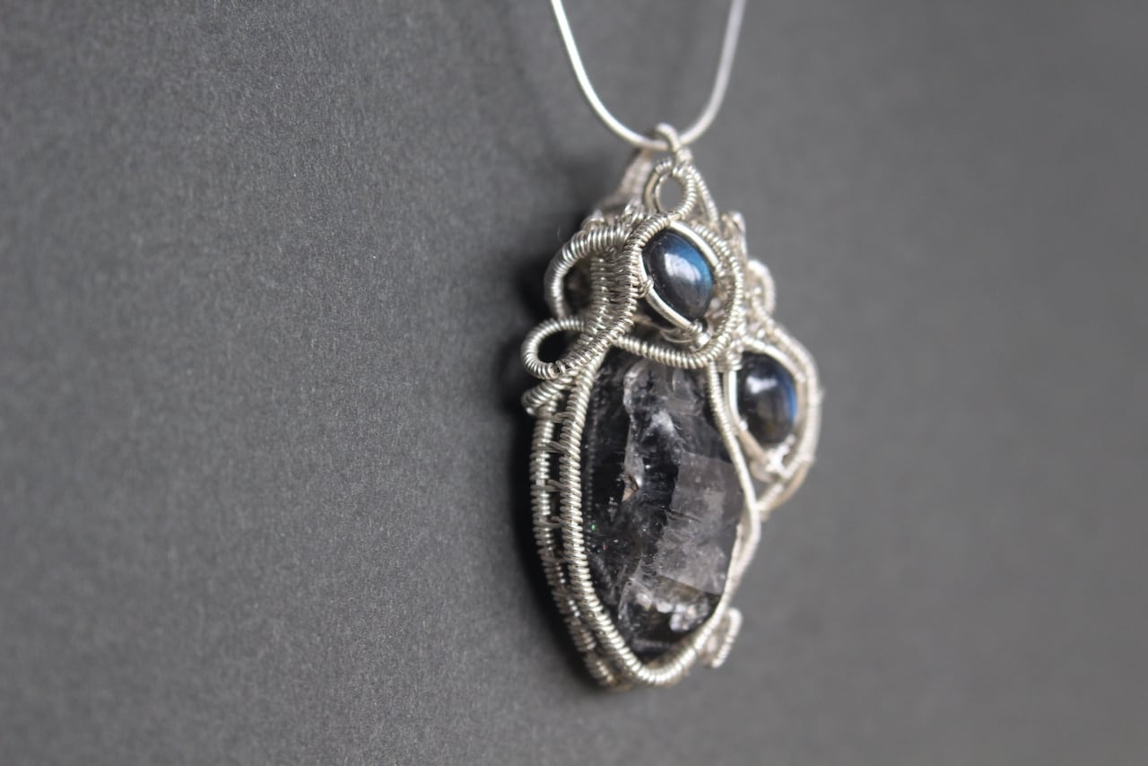 Cairngorm & Dark blue Labradorite silver925 wire wrapping pendant