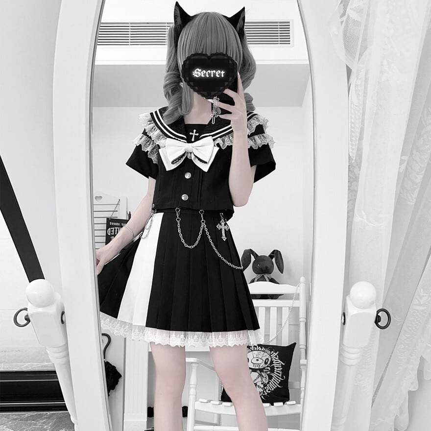 【蓮芽あや様】ロリータ衣装セット　Sサイズ 地雷系 甘辛MIX 小悪魔 セットアップ 4点セット ゴスロリ 推し活