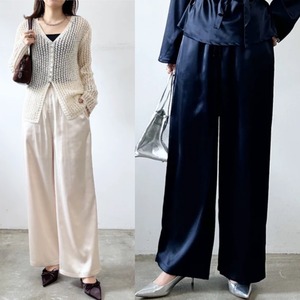 サテンパンツ/ネイビー/アイボリー【クリックポスト