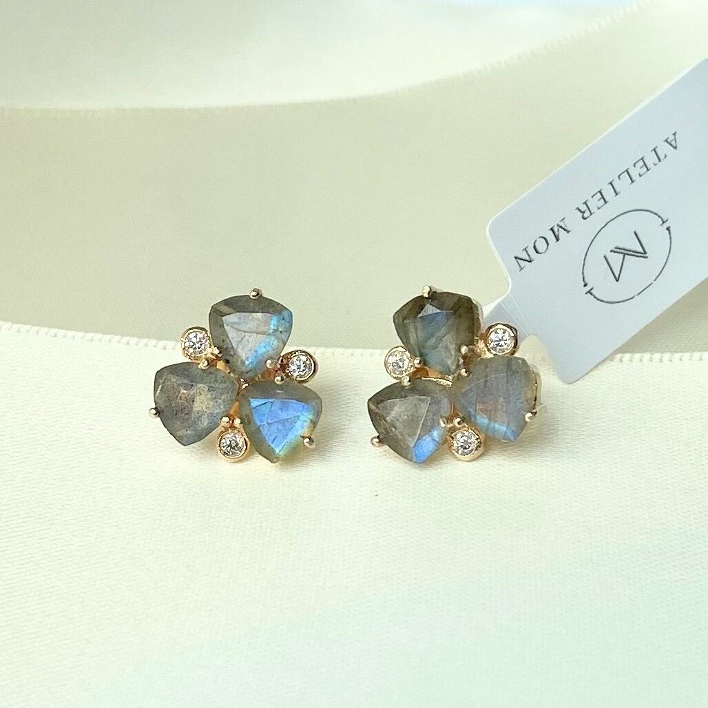 ☆送料無料☆Atelier Mon(アトリエモン)スタッドピアス<ラブラドライト、ジルコニア>インドジュエリー