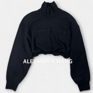 Alexander Wang アレキサンダーワング 刺繍ロゴ クロップド ショート丈 ハイネック スウェット 黒 XS / J&NREUSE レディース トップス