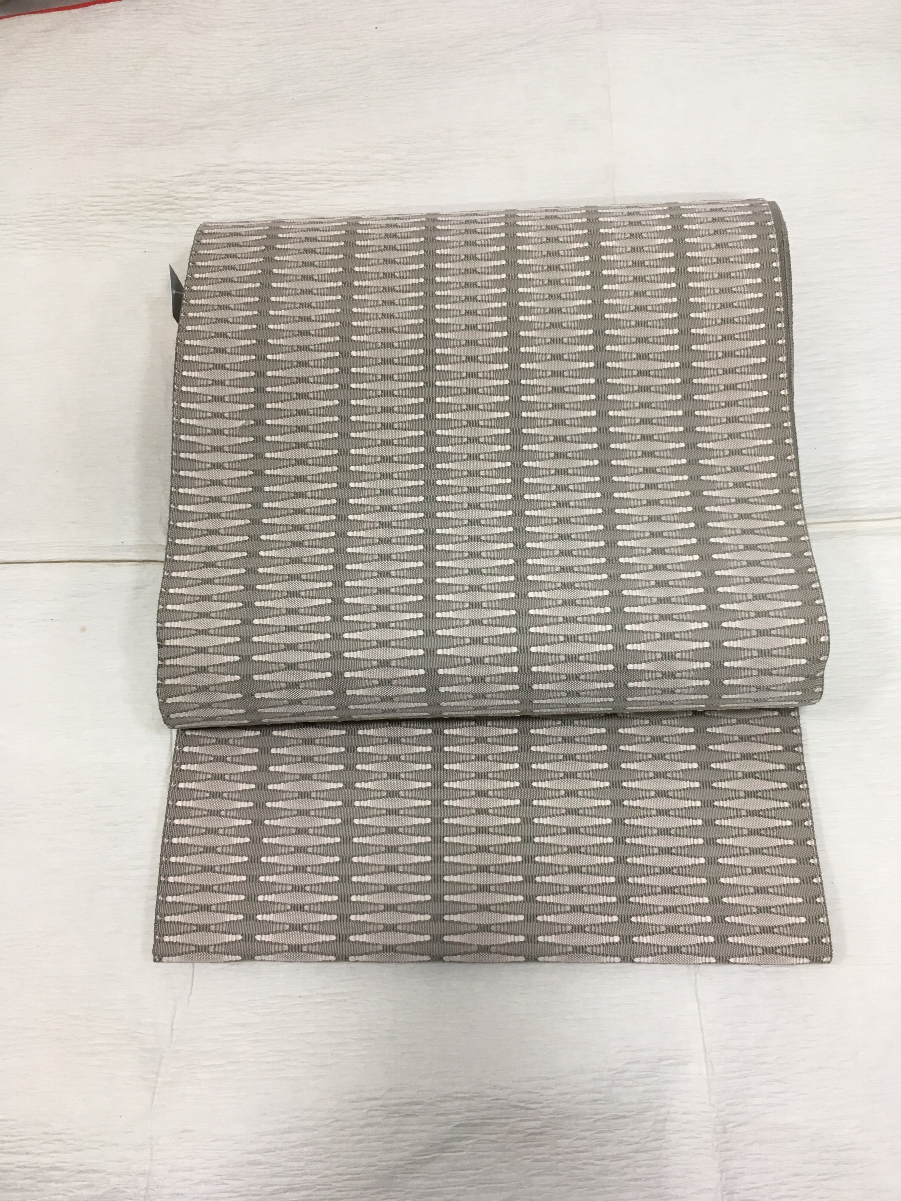 おしゃれ袋帯（ベージュと鼠色の横段の縞）六通