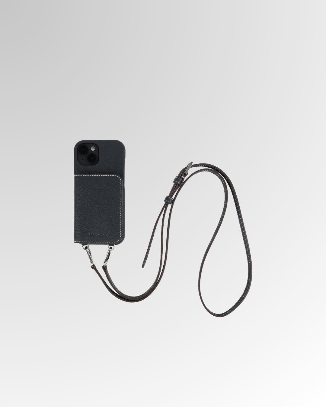 【iPhone15シリーズ】バックカバー型ケース ストラップ付 ネイビー
