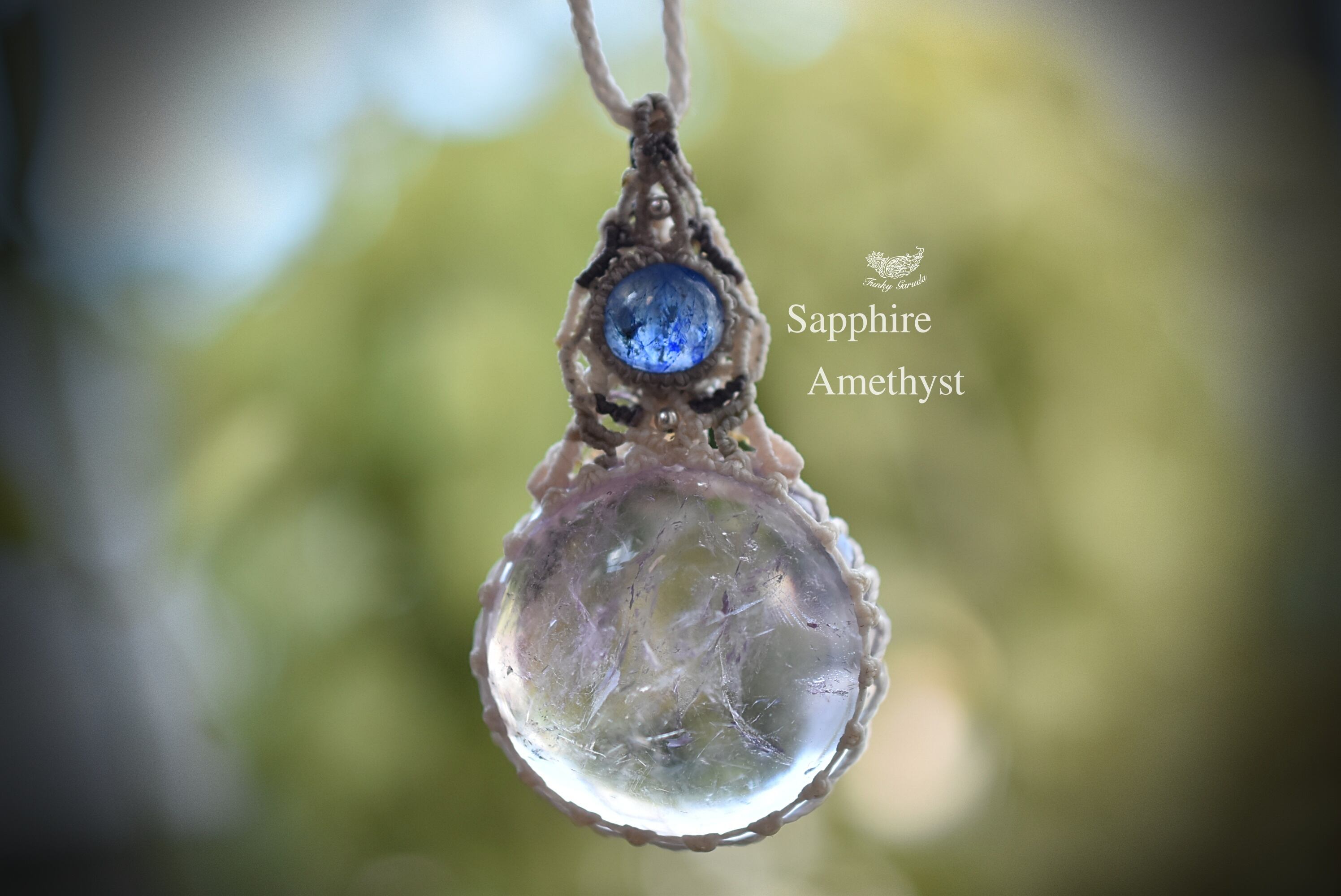 虹入り大粒★ サファイア アメジスト マクラメネックレス952